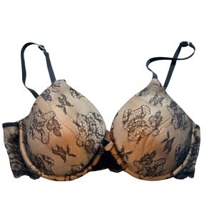 Victoria's Secret Biofit Padded Full Coverage Bra Black Lace Nude 34C 10819715